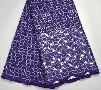 

Latest 100% Swiss Design High Quality Purple Silver Handcut Organze with Sequins For African wedding fabrics 5 Yards