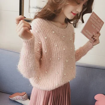 La MaxZa 2018 Autumn New Sweet Lovely Silk Bead Collar O-Neck Pullovers Sweater Mohair Female Loose Slimming Knitted Sweater 870
La MaxZa 2018 Autumn New Sweet Lovely Silk Bead Collar O-Neck Pullovers Sweater Mohair Female Loose Slimming Knitted Sweater 870