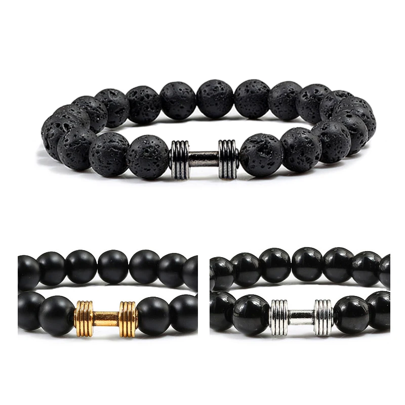 New Black Lava Stone Bracelet Natural Men Causal Fitness Dumbbell Alloy Bracelets Bangle Charm Women Beaded Chain Couple Jewelry 
New Black Lava Stone Bracelet Natural Men Causal Fitness Dumbbell Alloy Bracelets Bangle Charm Women Beaded Chain Couple Jewelry