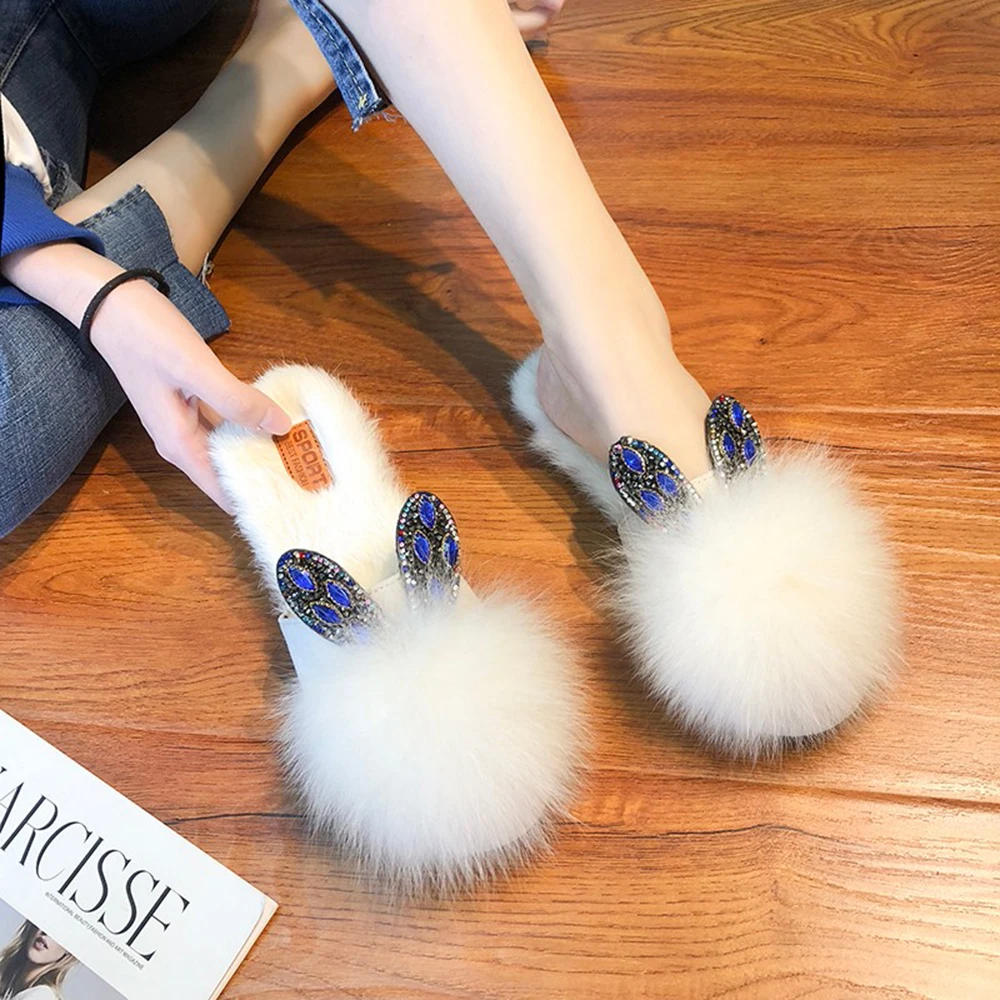 Womens Flats Rabbit Hair Fur Slippers Ear rhinestone Flat Shoes Mules Winter Cute Cartoon Shoesslip on casual walking shoes
Womens Flats Rabbit Hair Fur Slippers Ear rhinestone Flat Shoes Mules Winter Cute Cartoon Shoesslip on casual walking shoes