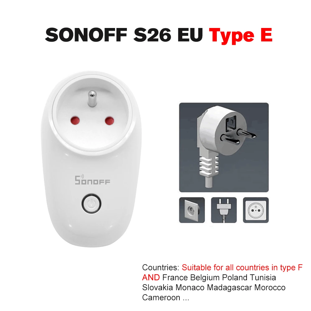 SONOFF Smart Socket S26 ITEAD Wifi Wireless Remote Control Smart Home Power Sockets EU Type E support for Google Home/Nest
SONOFF Smart Socket S26 ITEAD Wifi Wireless Remote Control Smart Home Power Sockets EU Type E support for Google Home/Nest