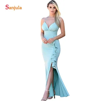 Vestidos De Fiestas Sexy Side Slit Bridesmaid Dress V-neck Criss-cross Spaghetti Straps Long Wedding Guest Gowns BY33
Vestidos De Fiestas Sexy Side Slit Bridesmaid Dress V-neck Criss-cross Spaghetti Straps Long Wedding Guest Gowns BY33