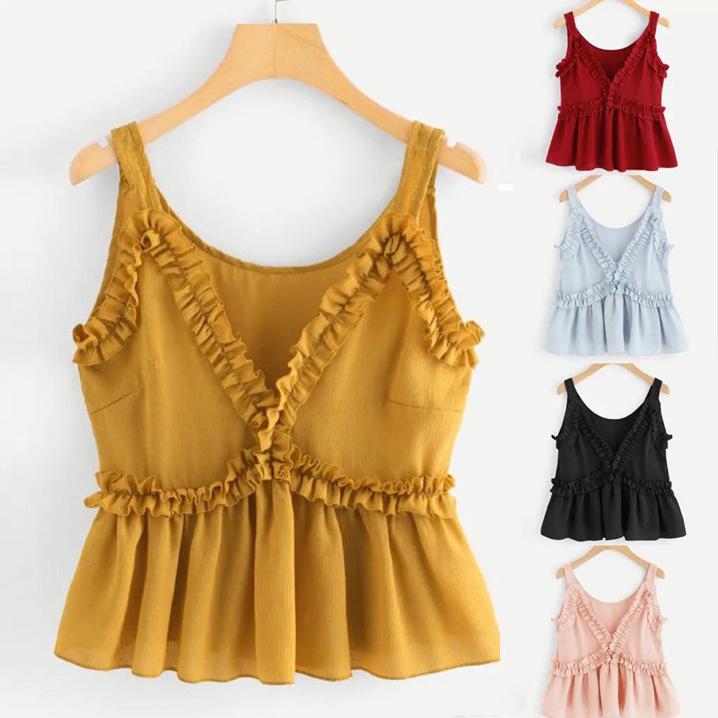 Summer Fashion Casual Ruffle Vest Crop Tops Strap Sexy V-Neck Camis Tee Tops Female Women's Sleeveless Blusas Femininas Clothing
Summer Fashion Casual Ruffle Vest Crop Tops Strap Sexy V-Neck Camis Tee Tops Female Women's Sleeveless Blusas Femininas Clothing