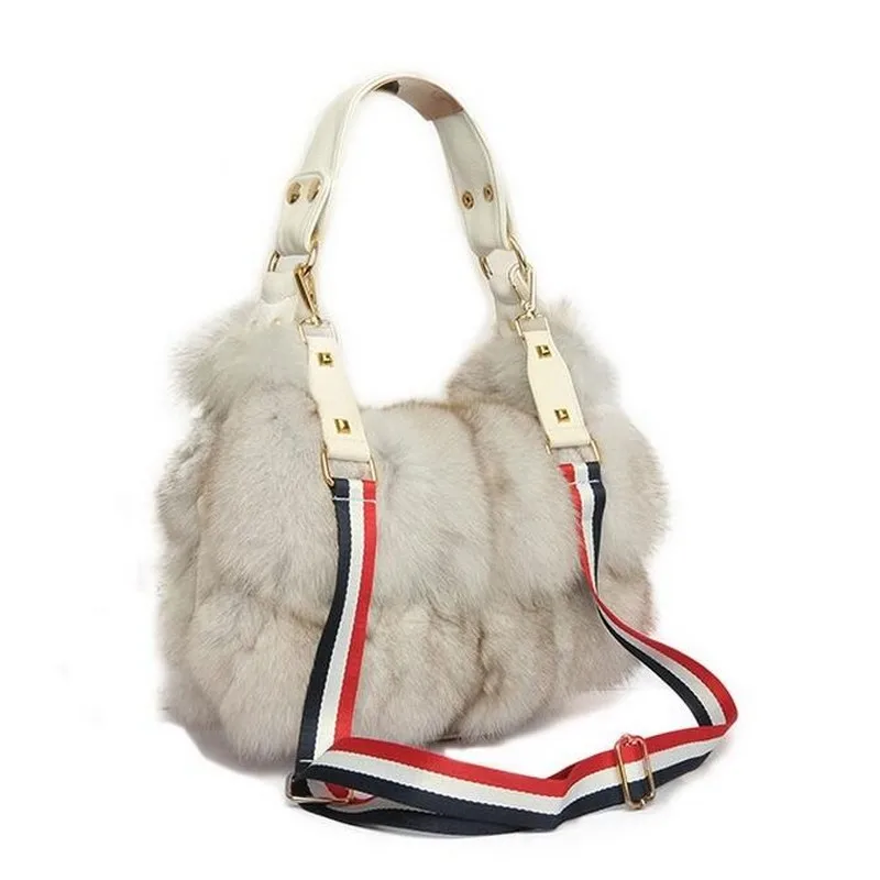 100% Real Fur Women Handbags Real Silver Fox Fur Messenger Bags Female Blue Fox Fur Purse Envelope Bag Real Leather Evening Bag