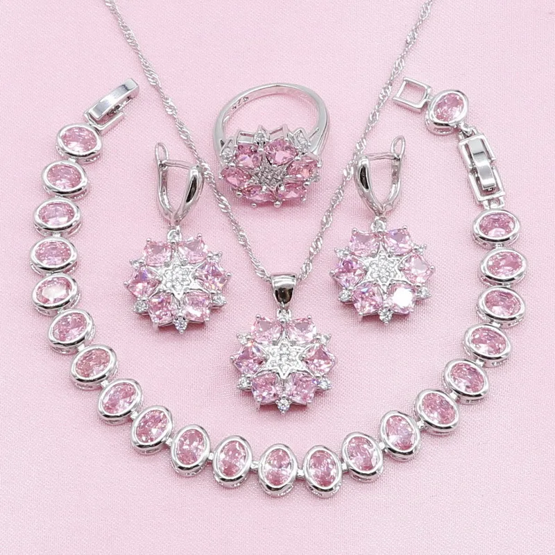 Pink Cubic Zirconia 925 Silver Bridal Jewelry Sets For Women Earrings Bracelet Pendant Necklace Ring Birthday Gift
Pink Cubic Zirconia 925 Silver Bridal Jewelry Sets For Women Earrings Bracelet Pendant Necklace Ring Birthday Gift