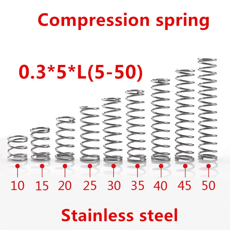 50pcs/lot 0.3*5*5/10/15/20/25/30/35/40/45/50mm spring 0.3mm stainless steel Micro small Compression spring
50pcs/lot 0.3*5*5/10/15/20/25/30/35/40/45/50mm spring 0.3mm stainless steel Micro small Compression spring