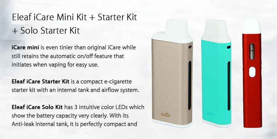 Original Eleaf iCare Vape Solo 320mah/ Icare Kit ICARE MINI Vape Kit Simple Tiny E-cigarette Kit 650mah/320mah with IC Coil Head