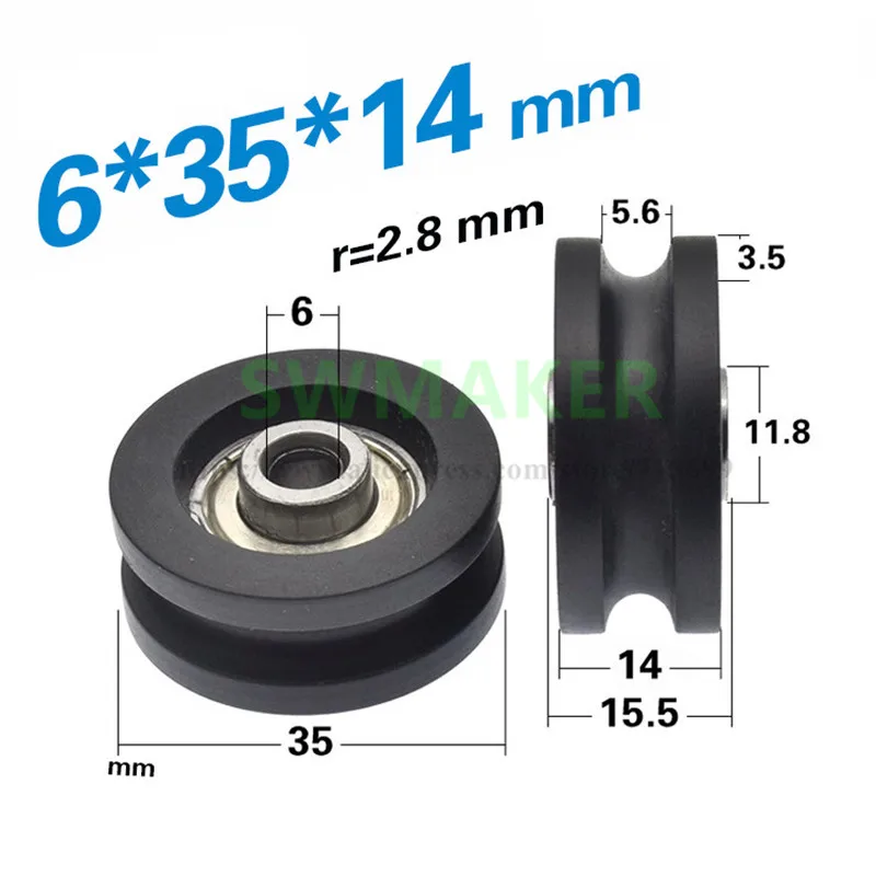 1pcs 6*35*14mm U groove rolling pulley, door and window guide wheel, nylon bearing wheel/guide wheel
1pcs 6*35*14mm U groove rolling pulley, door and window guide wheel, nylon bearing wheel/guide wheel