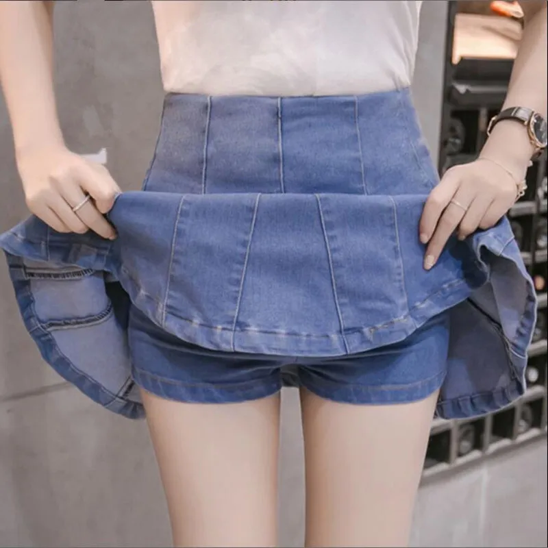 Summer Denim Skirt Women Denim pleated Skirt With Safety Pants Sexy Blue jeans Skirts A-line Casual Ruffles Female mini Skirt
Summer Denim Skirt Women Denim pleated Skirt With Safety Pants Sexy Blue jeans Skirts A-line Casual Ruffles Female mini Skirt