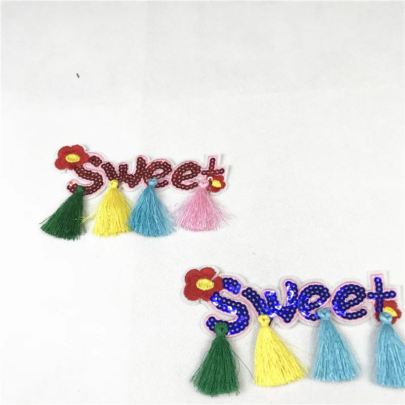 1PCS New SWEET tassel sequins English Pattern Embroidery Cloth Applique Sewing Accessories iron on clothes
1PCS New SWEET tassel sequins English Pattern Embroidery Cloth Applique Sewing Accessories iron on clothes
