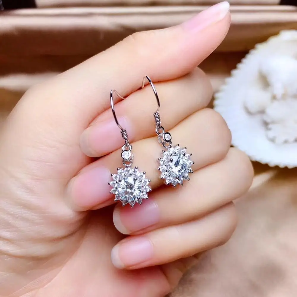 

attractive shinning natural moissanite gemstone earrings luxury character hook earrings shiny gem better than diamond party gift