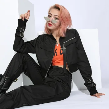 Crop Winter and Autumn Jacket Women Black Zipper Up Windbreaker Baseball Jacket Pocket Long Sleeve Pin Buckle Ribbon
Crop Winter and Autumn Jacket Women Black Zipper Up Windbreaker Baseball Jacket Pocket Long Sleeve Pin Buckle Ribbon