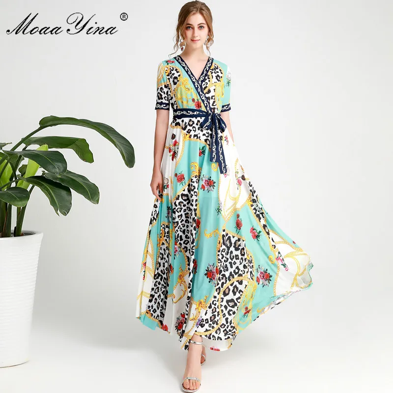 MoaaYina Fashion Designer Runway dress Spring Summer Women Dress V-neck Short sleeve Floral-Print Lace-Up Vacation Maxi Dresses
MoaaYina Fashion Designer Runway dress Spring Summer Women Dress V-neck Short sleeve Floral-Print Lace-Up Vacation Maxi Dresses