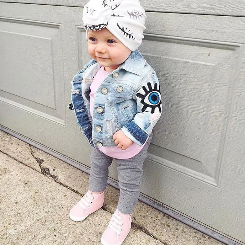 

Baby Girls Denim Jackets For Boys Jackets And Coats Children Jacket Spring Autumn Eyes Embroidery Jeans Coat Children Outerwear