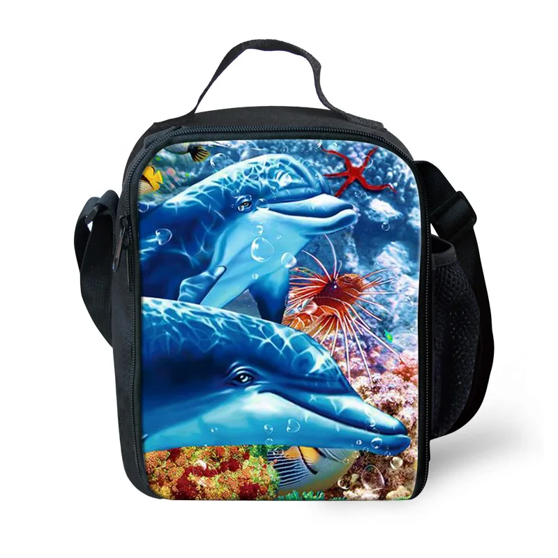 Фото THINK Lovely Dolphin Underwater World Printing School Lunchbox Cooler Bag For Student Worker Insulated Thermal Lunch Box Insulat | Багаж и