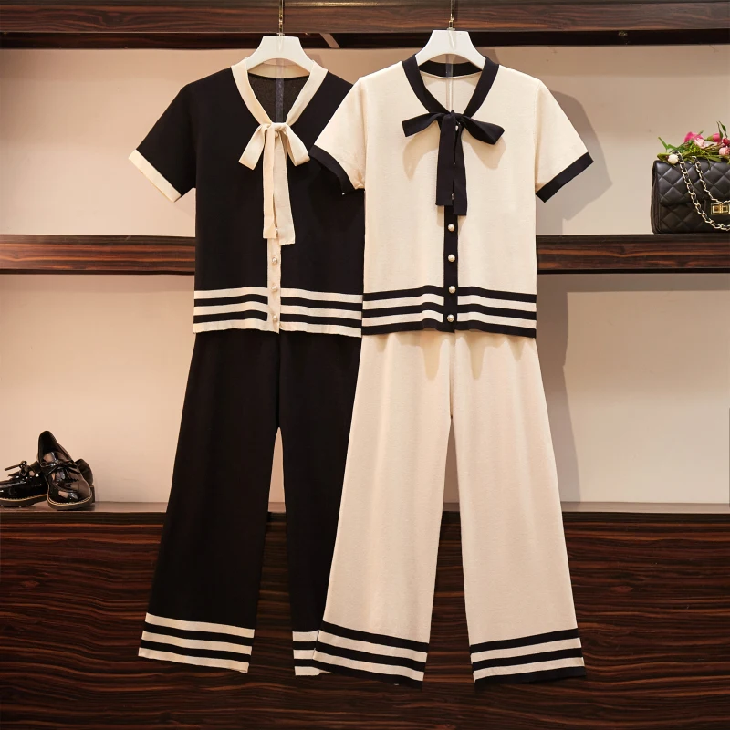 2019 Autumn Women Knitted Pants Suits Two Piece Set Short Sleeve Striped Single-breasted Cardigan Top + Wide-leg Trousers Set
2019 Autumn Women Knitted Pants Suits Two Piece Set Short Sleeve Striped Single-breasted Cardigan Top + Wide-leg Trousers Set