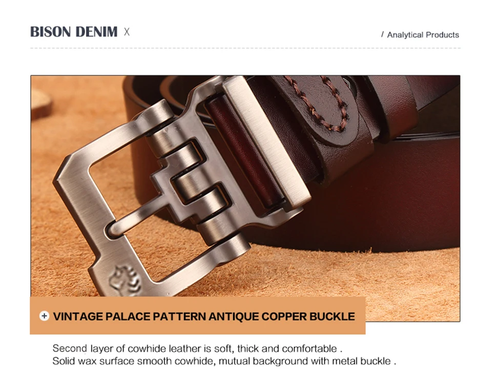Bison Denim Genuine Leather Belt For Men Buckle Vintage N71223 Sadoun.com