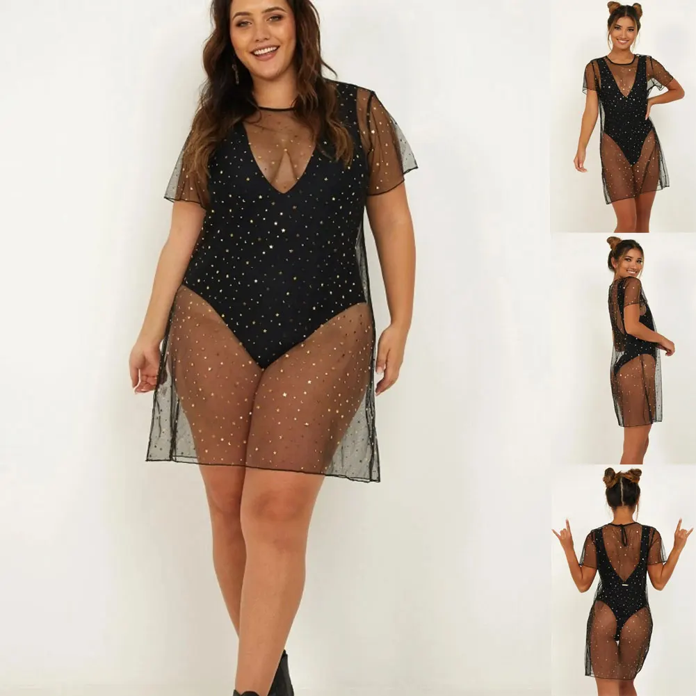 Hirigin Sexy Sequins Women Beach Dress Mesh Bikini Cover Up 2019 New Short Sleeve Hollow Out Swimwear Dress Women Bathing Suit
Hirigin Sexy Sequins Women Beach Dress Mesh Bikini Cover Up 2019 New Short Sleeve Hollow Out Swimwear Dress Women Bathing Suit