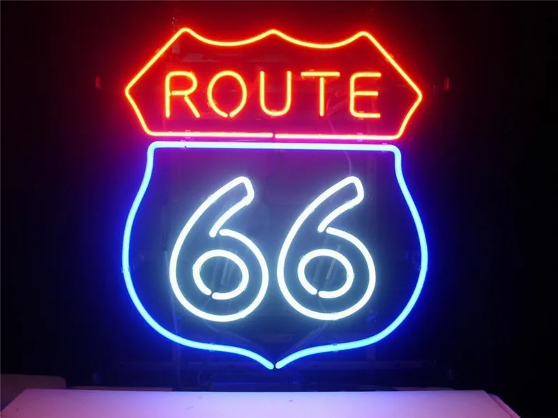 Неоновая вывеска для ROUTE 66 из натурального стекла пивного бара паба дисплей