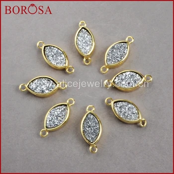 BOROSA Marquise Shape Silver Color Druzy Crystal Geode Pendants Gold Color Titanium Druzy Double Bails Pendant Connector ZG020-2 
BOROSA Marquise Shape Silver Color Druzy Crystal Geode Pendants Gold Color Titanium Druzy Double Bails Pendant Connector ZG020-2