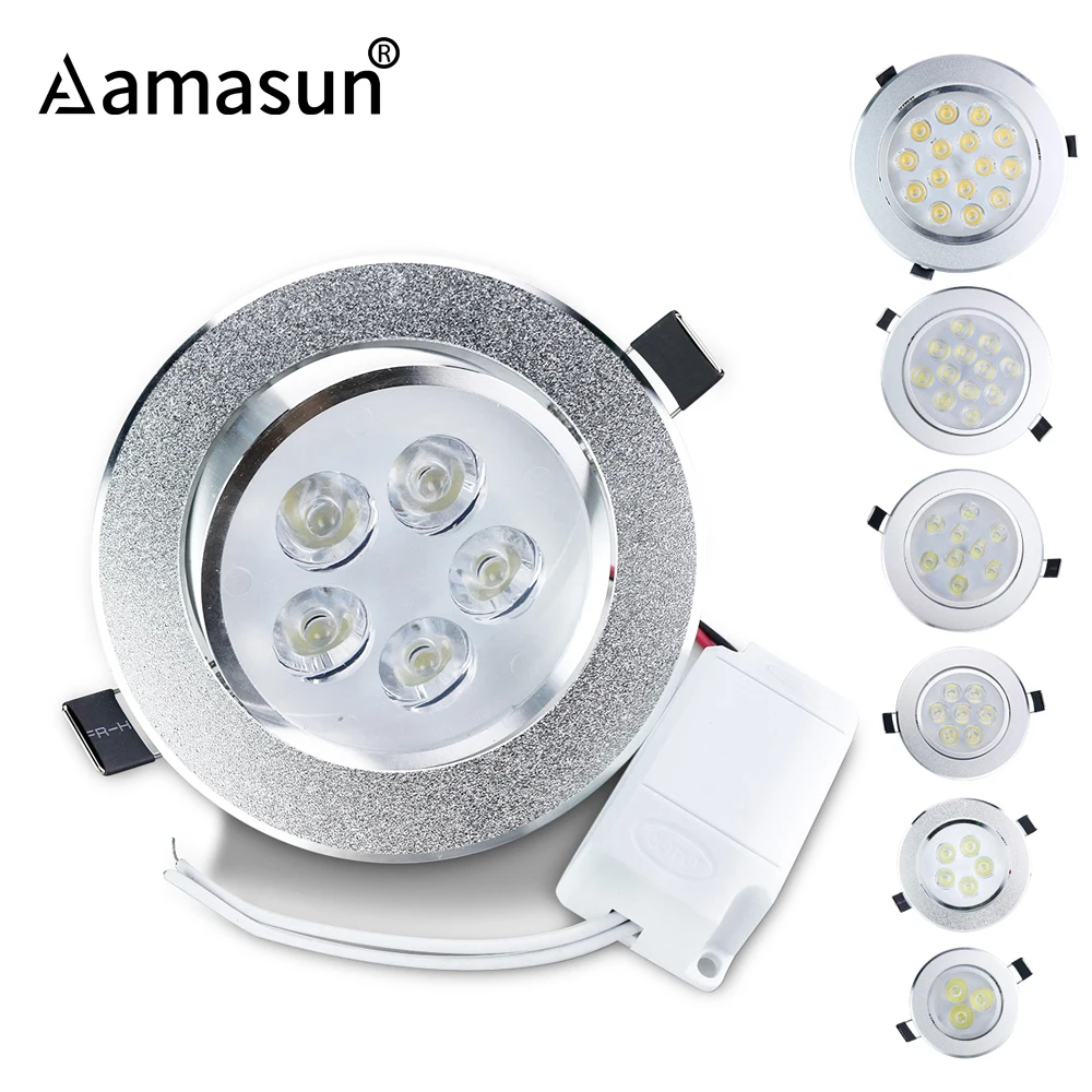 

1Pcs 3W 5W 7W 9W 12W 15W 85V-265V LED Downlight Recessed Ceiling lamp Panel light Spot Bulb + Driver For Indoor lighting Wall