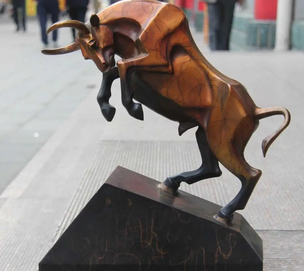 Mark Classic Brass Color Copper Lucky Wealth Abstract wild OX Bull Art Sculpture