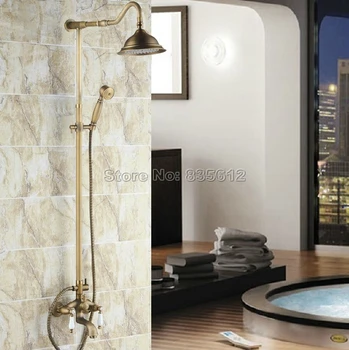 Antique Brass Dual Ceramic Handles Bathtub Mixer Tap & Wall Mounted Bathroom Rain Shower Faucet Set with Handheld Shower Wrs241
Antique Brass Dual Ceramic Handles Bathtub Mixer Tap & Wall Mounted Bathroom Rain Shower Faucet Set with Handheld Shower Wrs241