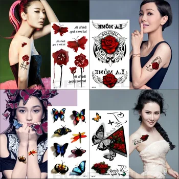 4pcs/lot 3D Rose Butterfly Blood Red blue Letters Temporary Tattoo Sticker Totem Body Art Women men tatoo Arm Tattoos
4pcs/lot 3D Rose Butterfly Blood Red blue Letters Temporary Tattoo Sticker Totem Body Art Women men tatoo Arm Tattoos