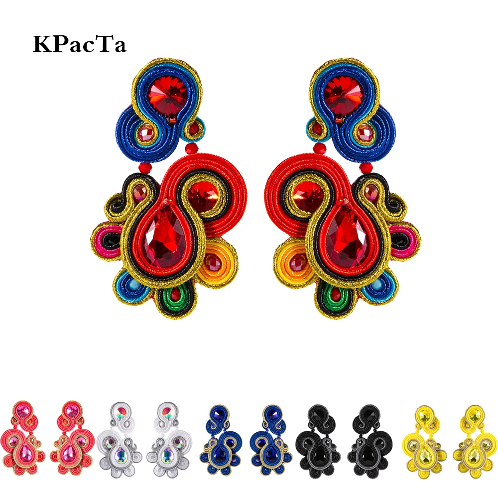 

KPACTA New Design Ethnic Style Leather Drop Earrings Fashion Jewelry Women Soutache Handmade Weaving Big Hanging Earring Gift