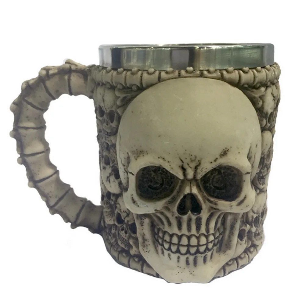 Image Free Shipping 1Piece Resin   Stainless Steel Skull Spine Tankards Gothic Skull Reaper Horror Coffee Mug Tea Cup Halloween