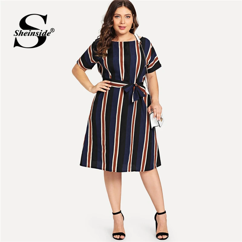 Sheinside Plus Size Colorblock Belt Striped Dress Women A Line Short Sleeve Summer Dresses 2019 Ladies Casual Flared Midi Dress
Sheinside Plus Size Colorblock Belt Striped Dress Women A Line Short Sleeve Summer Dresses 2019 Ladies Casual Flared Midi Dress