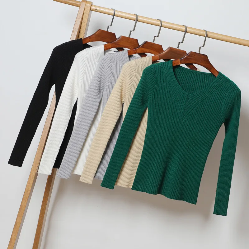 Queechalle Women Sweaters and Pullovers Autumn Winter Sexy V Neck Long Sleeve Solid Slim Elastic Knitted Sweater Women Tops 
Queechalle Women Sweaters and Pullovers Autumn Winter Sexy V Neck Long Sleeve Solid Slim Elastic Knitted Sweater Women Tops