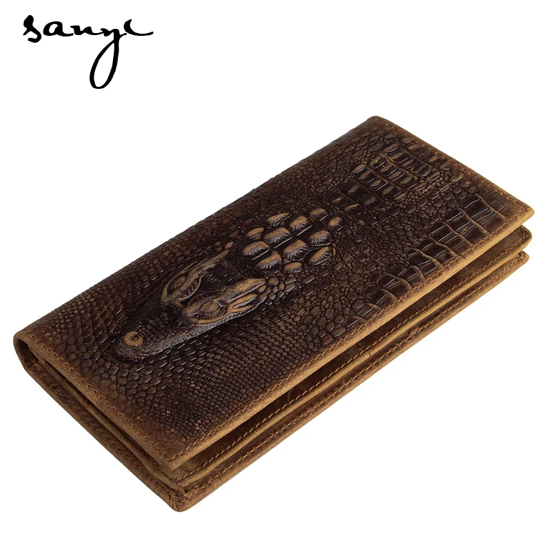 Image 2016 Hot Crocodile Grain Leather Wallet Crazy Horse Leather Wallet Long Money Restoring Ancient Ways