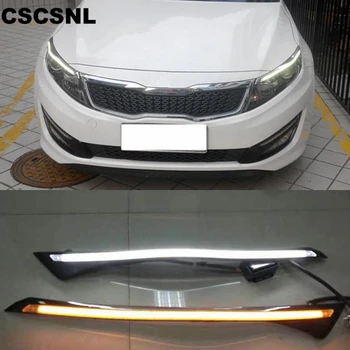 CSCSNL Car Headlight LED Eyebrow Daytime Running Light DRL With Yellow Turn Signal Light For KIA Optima K5 2011 2012 2013 2014