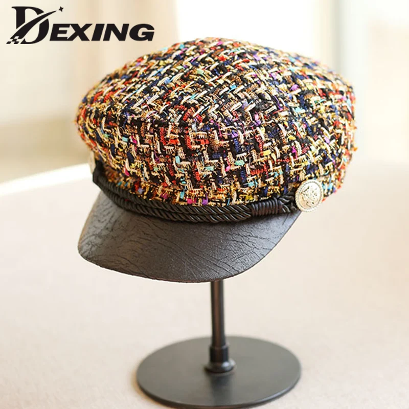 2019 spring Military Hats Small Grid Vintage Sailor Hats For Women Fashion Gold Yellow Thread Tweed yacht captain hat
2019 spring Military Hats Small Grid Vintage Sailor Hats For Women Fashion Gold Yellow Thread Tweed yacht captain hat