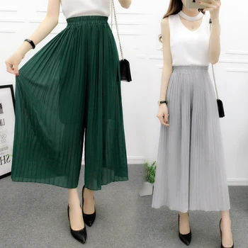 Solid Loose Trousers Spring Summer Style Female Chiffon Pleated Skirts Pants Women Wide Leg Pants Elastic Waist Culottes
Solid Loose Trousers Spring Summer Style Female Chiffon Pleated Skirts Pants Women Wide Leg Pants Elastic Waist Culottes