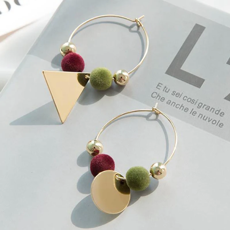 2019 New Korean Asymmetric Style Geometric Pendant Earrings Colorful Pom Pom For Women Ear Circle Fashion Jewelry Gift
2019 New Korean Asymmetric Style Geometric Pendant Earrings Colorful Pom Pom For Women Ear Circle Fashion Jewelry Gift