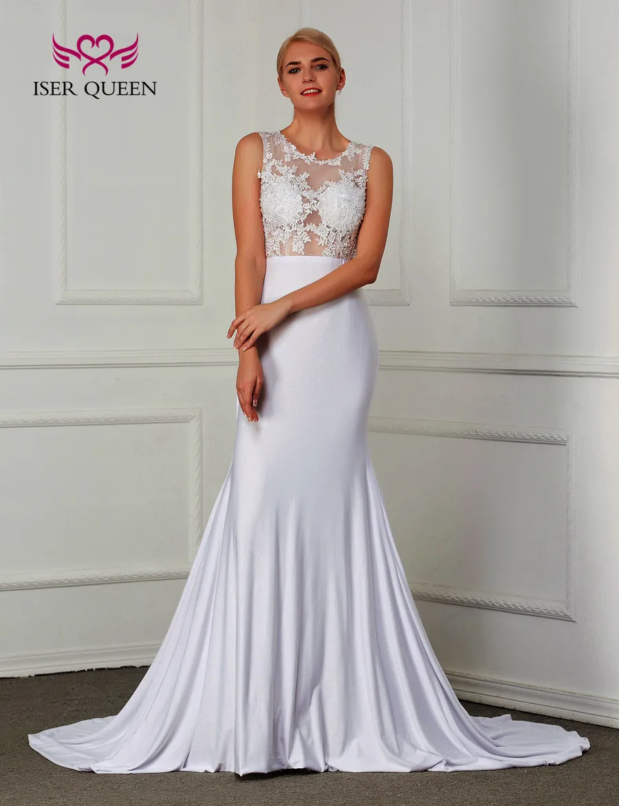 Sexy Illusion Elastic Satin Simple Mermaid Wedding Dress 2019 White Color Plus Size Court Train Elegant Wedding Dress W210
Sexy Illusion Elastic Satin Simple Mermaid Wedding Dress 2019 White Color Plus Size Court Train Elegant Wedding Dress W210