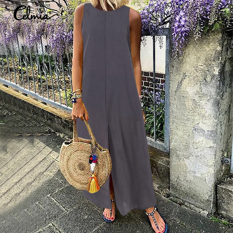 Women Sexy Maxi Long Dress Celmia 2019 Summer Sleeveless Sundress Casual Loose Solid Female Beach Vestidos Split Robe Plus Size
Women Sexy Maxi Long Dress Celmia 2019 Summer Sleeveless Sundress Casual Loose Solid Female Beach Vestidos Split Robe Plus Size