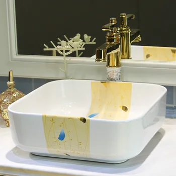 

Antique Handmade Europe Vintage Style Lavobo Ceramic Bathroom Countertop Bathroom Sink decoration bathroom sinks square