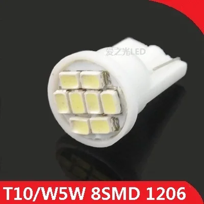Бесплатная доставка 10 шт./лот 168 192 W5W белый 8smd 8 smd 1206 LED Автомобильные купольные