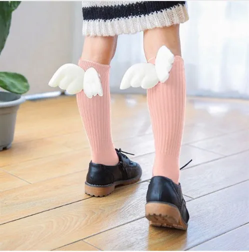 

Baby Girl Leg Warmers Kids Cotton Socks Toddler Socks Baby Cartoon Knee High Socks With WING Children Black White Sock