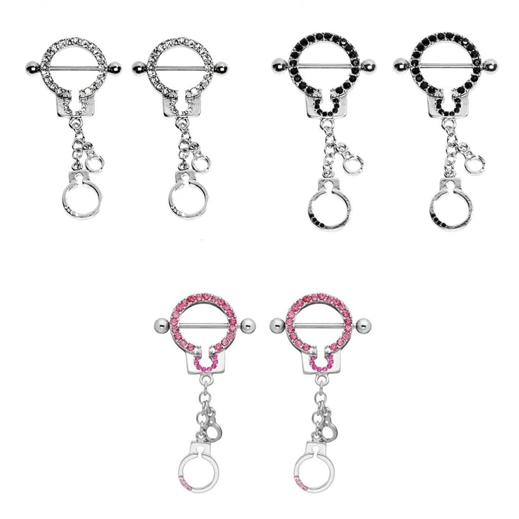 2pcs Stainless Steel Novelty Crystal Handcuffs Nipple Ring Shields with Dangle Handcuff Stylish Design Fashion Body Jewelry 16g
2pcs Stainless Steel Novelty Crystal Handcuffs Nipple Ring Shields with Dangle Handcuff Stylish Design Fashion Body Jewelry 16g