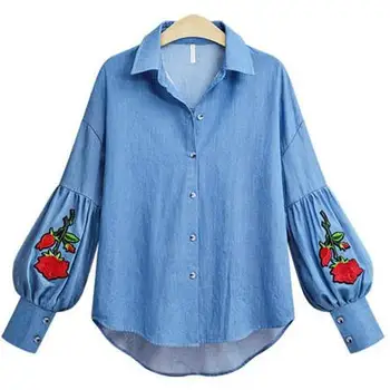 plus size M-5XL 2018 Floral Embroidery Denim Shirts Women Lantern Long Sleeve Blouse Women Tops
plus size M-5XL 2018 Floral Embroidery Denim Shirts Women Lantern Long Sleeve Blouse Women Tops