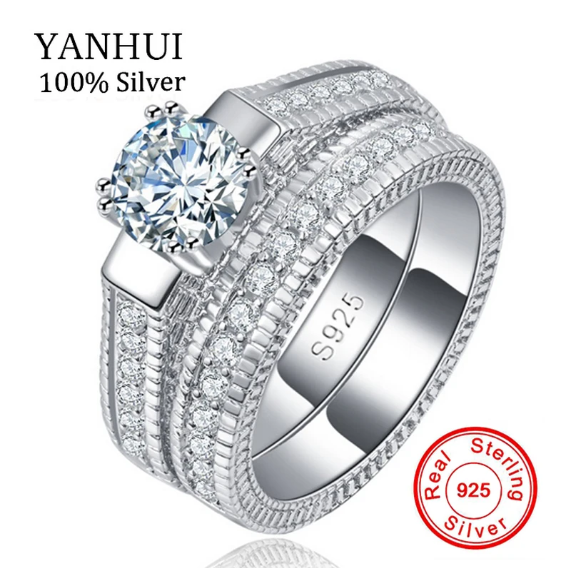 100% Real 925 Sterling Silver Rings Set Hearts and Arrows 1ct CZ Diamant Wedding Rings for Women Double Engagement Ring R121
100% Real 925 Sterling Silver Rings Set Hearts and Arrows 1ct CZ Diamant Wedding Rings for Women Double Engagement Ring R121