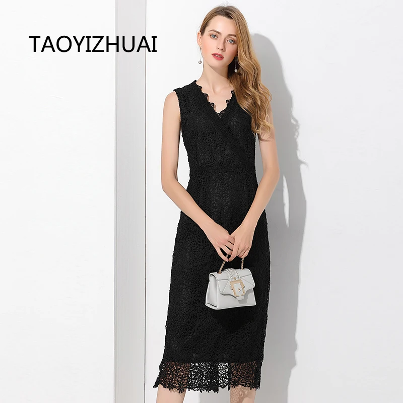 TAOYIZHUAI Black color hot sale V Neck Solid straight knee length sleeveless big size fashion party lace dress for lady 11592
TAOYIZHUAI Black color hot sale V Neck Solid straight knee length sleeveless big size fashion party lace dress for lady 11592