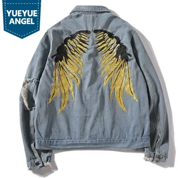 Fashion Frayed Tassel Hip Hop Jeans Coats Men Gold Wing Embroidered Denim Jacket Ripped Hole Cowboy Jackets Streetwear Male New
Fashion Frayed Tassel Hip Hop Jeans Coats Men Gold Wing Embroidered Denim Jacket Ripped Hole Cowboy Jackets Streetwear Male New