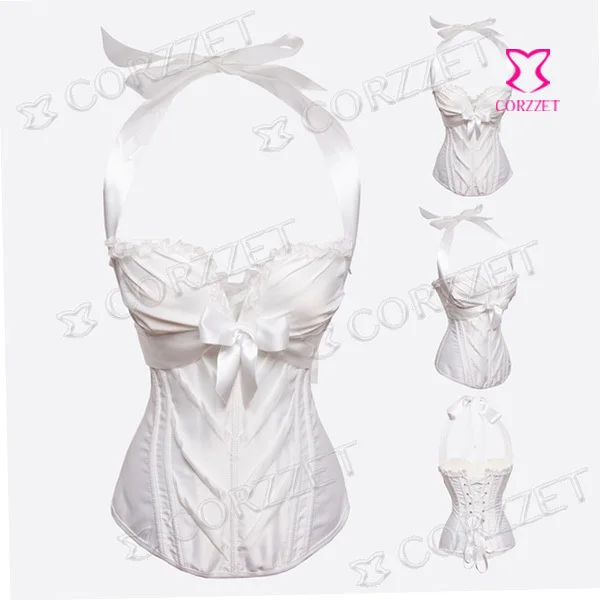 

Gothic Bridal Wedding Satin Sexy Halter Overbust Push Up White Corset Top Corpetes E Espartilhos Women Corsage Slimming Bustier