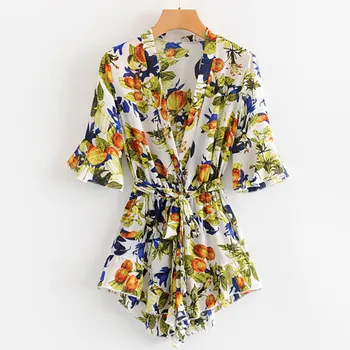 Beach Vocation Floral Print Women Playsuit Sashes V-neck Fluted Short Sleeve Elastic Waist Female Jumpsuit Summer Woman Romper
Beach Vocation Floral Print Women Playsuit Sashes V-neck Fluted Short Sleeve Elastic Waist Female Jumpsuit Summer Woman Romper