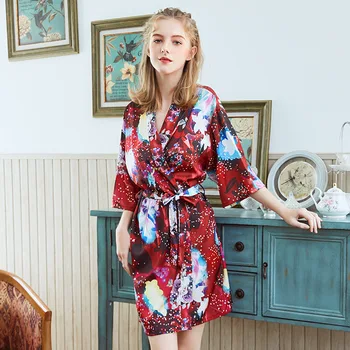 2019 new Lady Kimono Short Robe Bath Gown Summer Womens Silky Sleep Yukata Nightgown Sleepshirts Pijama Mujer M-XXL
2019 new Lady Kimono Short Robe Bath Gown Summer Womens Silky Sleep Yukata Nightgown Sleepshirts Pijama Mujer M-XXL